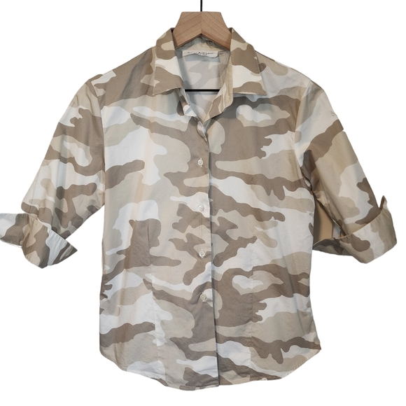 EUC Amina Rubinacci Giornata Cotton Stretch Button Up Shirt in Camo - Picture 8 of 10